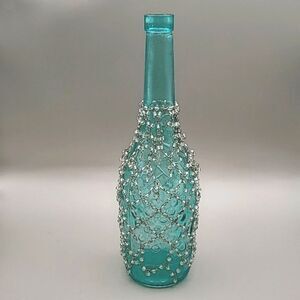 Decorative Light Blue Bottle with Clear Beads
